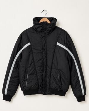 Quail Run Black Bomber Jacket Reflective Stripe Puffer Ski Winter Coat Size L